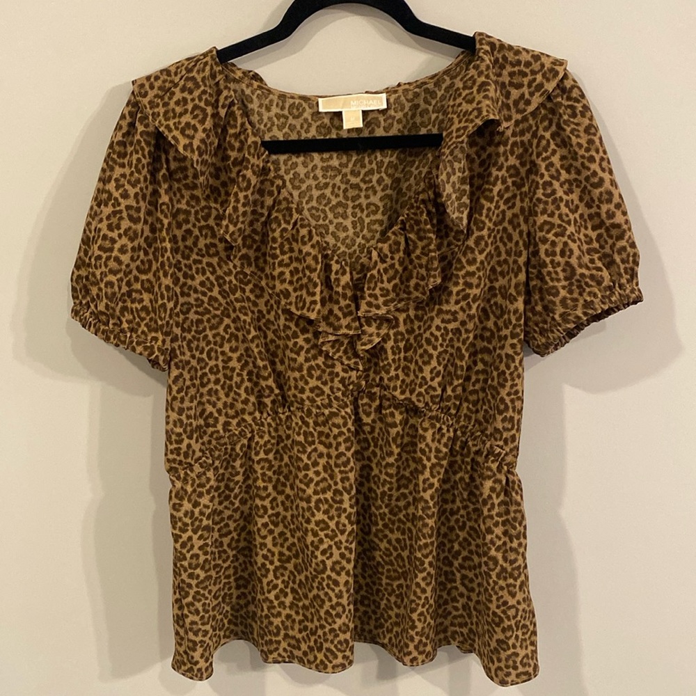 Michael Kors Animal Print Ruffled Blouse